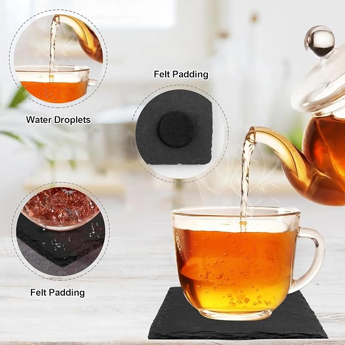 24 Pcs Slate Coasters, 4 inch Black Stone Coaster Set, Square | Laser Engraving - Image 7