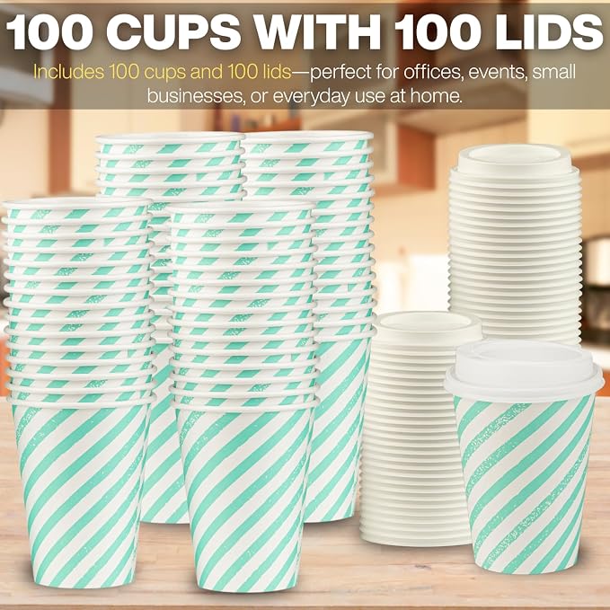 Disposable Coffee Cups with Lids, To Go Paper Hot Cups, Water Blue - Image 5