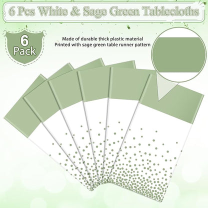 6Pcs White and Sage Green Tablecloth Decorations, Plastic White Table Cloth - Image 4