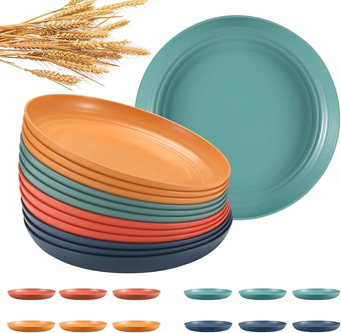 HEYCOME 12 Pcs Unbreakable Deep Dinner Plates Set, 9 inch Reusable Plastic by StayHealthyStayHappy