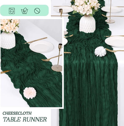 3 Pack Emerald Green Cheesecloth Table Runner 17x108 Inch Semi Sheer Boho Gauze - Image 6