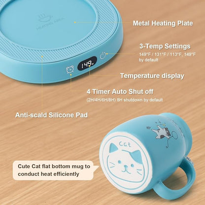 Coffee Mug Warmer Cat Mug Set for Desk Electric Heated Cup Tea Candle Plate | - Image 5