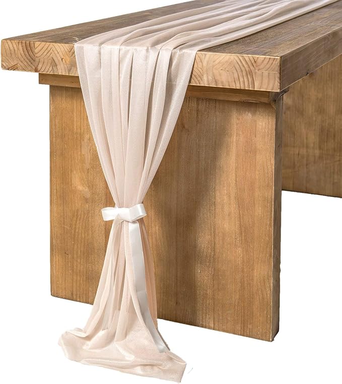 Ling's Moment 14Ft Nude Table Runner, Wedding Sheer Chiffon Table Runners | by LingsMoment