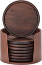 Wood Coasters with Leather Holder, GOH DODD Set of 8 Walnut Wooden Coaster by GOHDODD