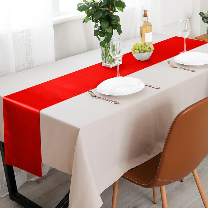 Aneco 12 Pack Satin Table Runner 12 x 108 Inch Red Long Wedding Satin Silk - Image 7