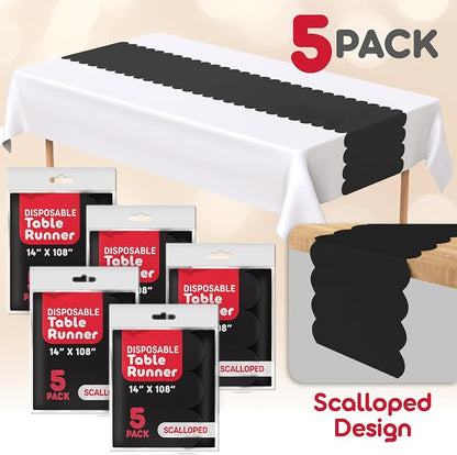 Black Scallop Table Runner, Disposable Plastic, 5 Pack - Image 2