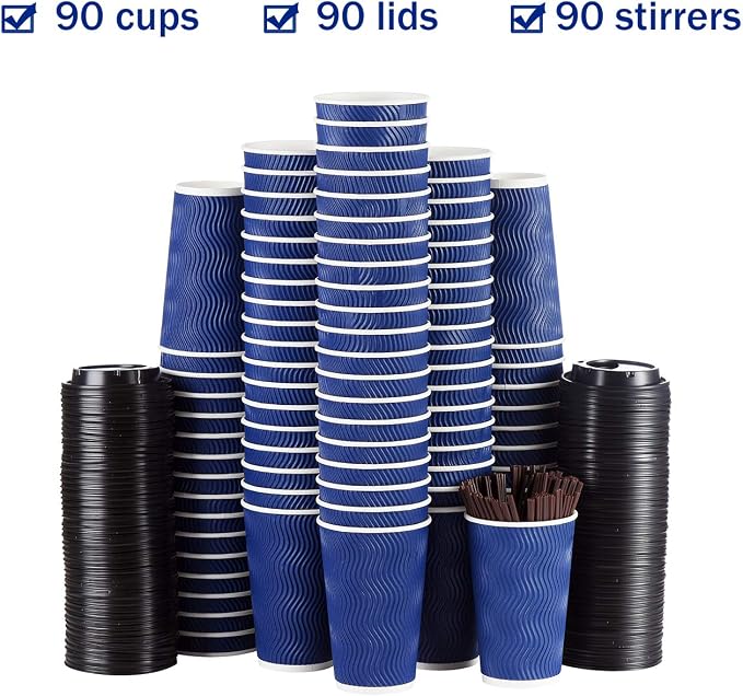 Disposable Coffee Cups with Lids and Straws - 16 oz Togo Hot Paper Coffee Cup - Image 7