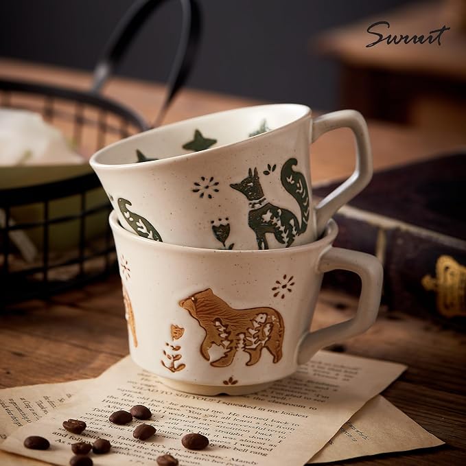 12oz Vintage Ceramic Coffee Mug Set of 4 - Image 3