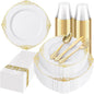 175 Pcs White Gold Plates for Wedding | White Party Plates Set for 25 Guests by Hioasis