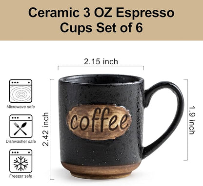 LYEOBOH Coffee Cups, Espresso Cups, Tea Cup, Coffee Mugs Set of 6, 3 oz Ceramic - Image 2