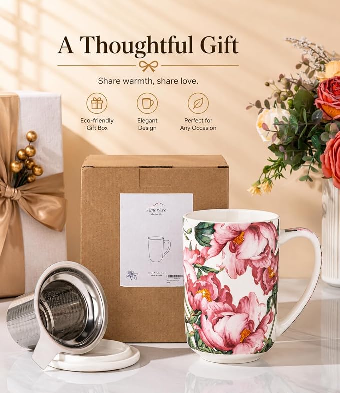 AmorArc Tea Cup With Infuser and Lid, 18oz Loose Leaf Tea Mug With Steeper | - Image 8