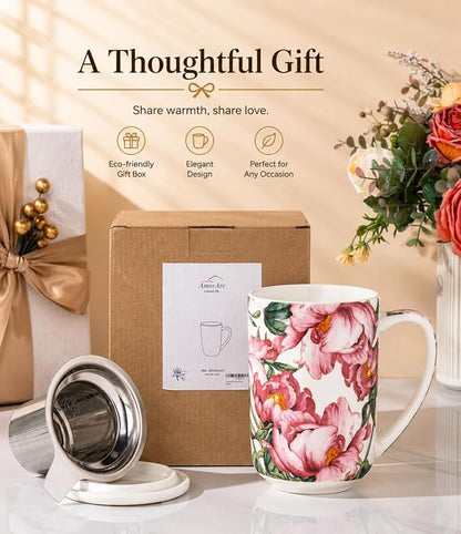 AmorArc Tea Cup With Infuser and Lid, 18oz Loose Leaf Tea Mug With Steeper | - Image 8