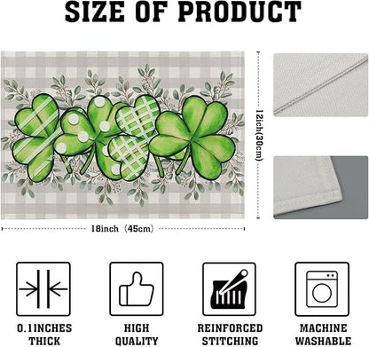Shamrock St. Patrick's Day Placemats Set of 4 Eucalyptus Leaf Non-Slip Place Mat 12x18 Inch Spring Seasonal Holiday Bufflao Plaid Table Mats for Party Kitchen Dining Decoration