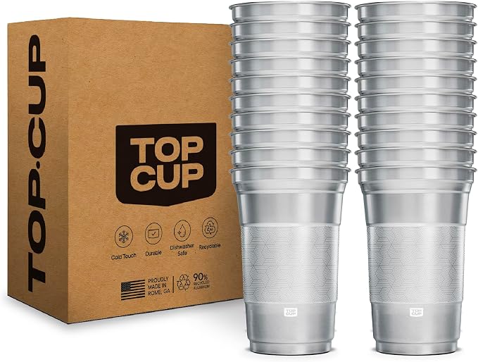 Top Cup – 20 Ounce, Reusable Aluminum Party Cups | Stealth Design | Cold-Holding by TopCup