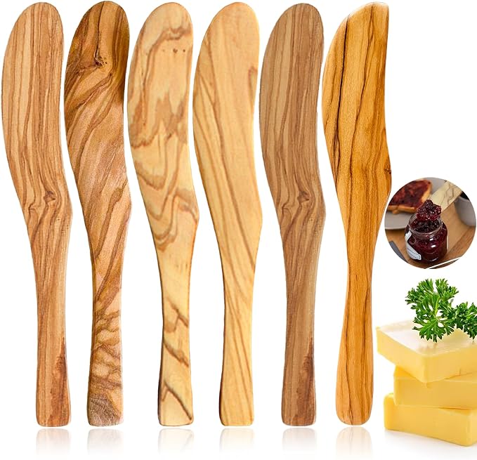 Olive Wood Butter Spreader, 6.8 Inch Handmade Butter Knife Set of 6 | Olive by FHUMMYBT
