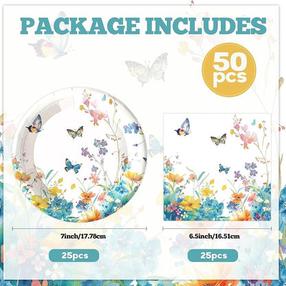 50pcs Wildflower Paper Plates and Napkins Party Decorations, 7inch Watercolor - Image 3