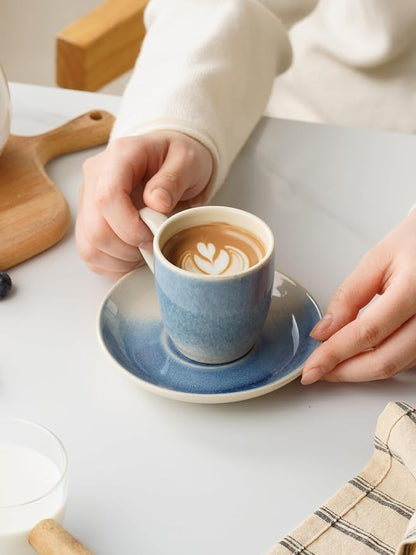 famiware 3oz Espresso Cups and Saucers, Azure Blue | Ceramic Small Coffee Mug - Image 3