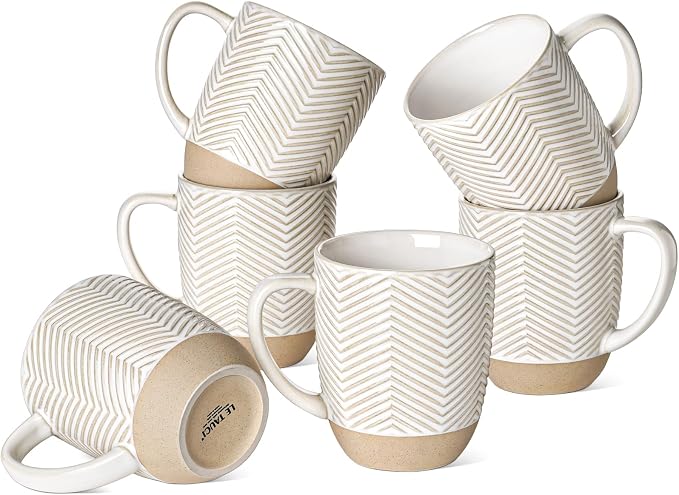 LE TAUCI Coffee Mugs 16 oz, Ceramic Mug Set, Embossment Cups by LETAUCI