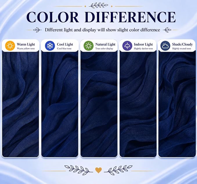 12 Pack Navy Blue Cheesecloth Table Runner 17x108 Inch Boho Rustic Semi Sheer - Image 6