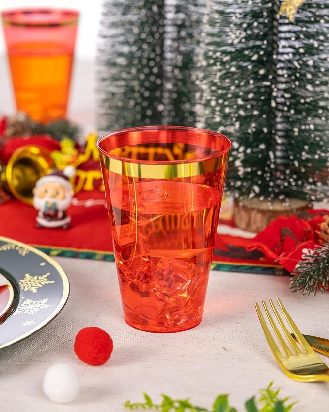 Goodluck 50PCS 14oz Red and Gold Plastic Cups - Image 5