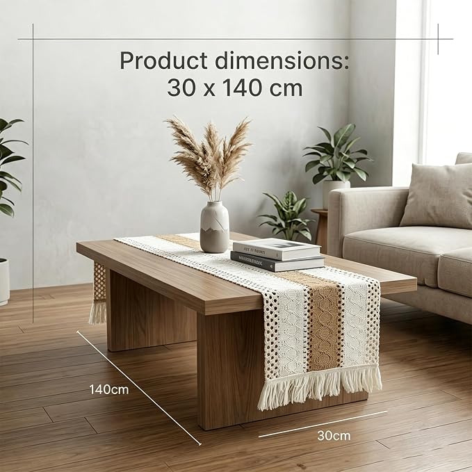 Textured Macramé Table Runner, Cotton and Jute Blend, 30 x 140 cm - Image 4
