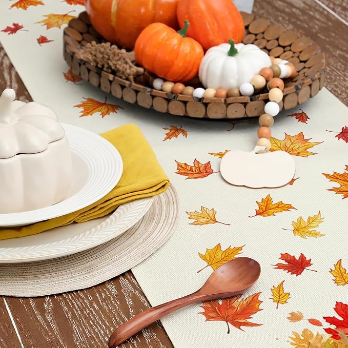 Fall Table Runner 13 x 90 Inch, Maple Leaves Autumn Farmhouse Decor - Image 8