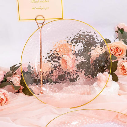 DaYammi 100PCS Pink Gold Plastic Plates - 10 inch Clear Pink Gold Dinner Plates - Hammer Pattern Design - Fancy Disposable Plate - Heavy Duty Party Plate Ideal for Wedding