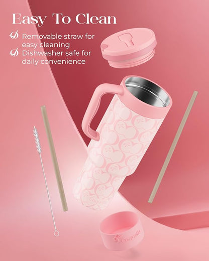 40 oz Insulated Tumbler with Handle and Push-Button Straw Lid, Stainless Steel - Image 6