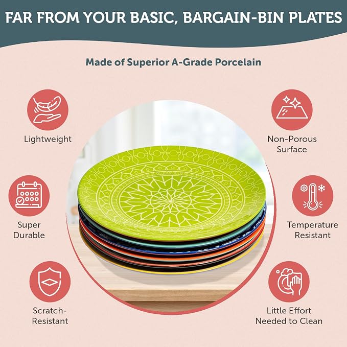 Dinner Plates - Mismatched Colorful Dinnerware Set of 6 - Fun Decorative Cute - Image 5