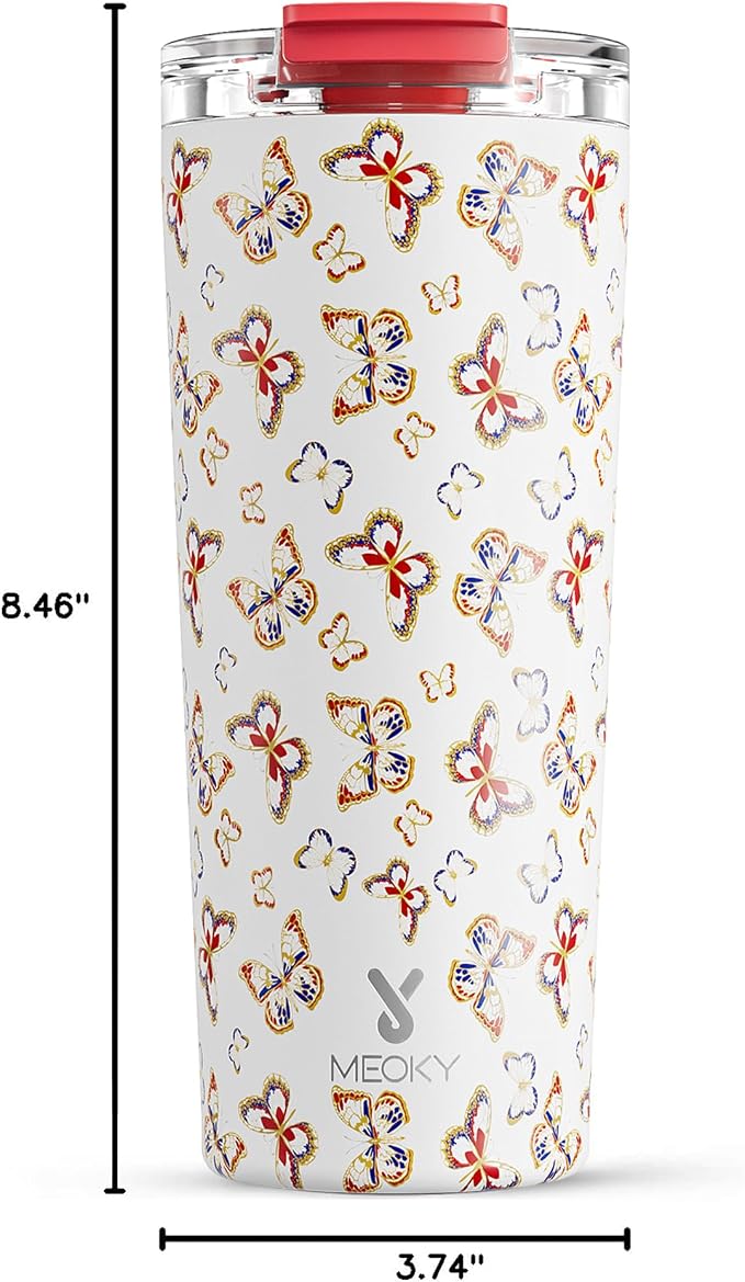 Meoky 24 oz Insulated Travel Coffee Mug: Leak Proof Lid, Jewel Butterfly | - Image 3