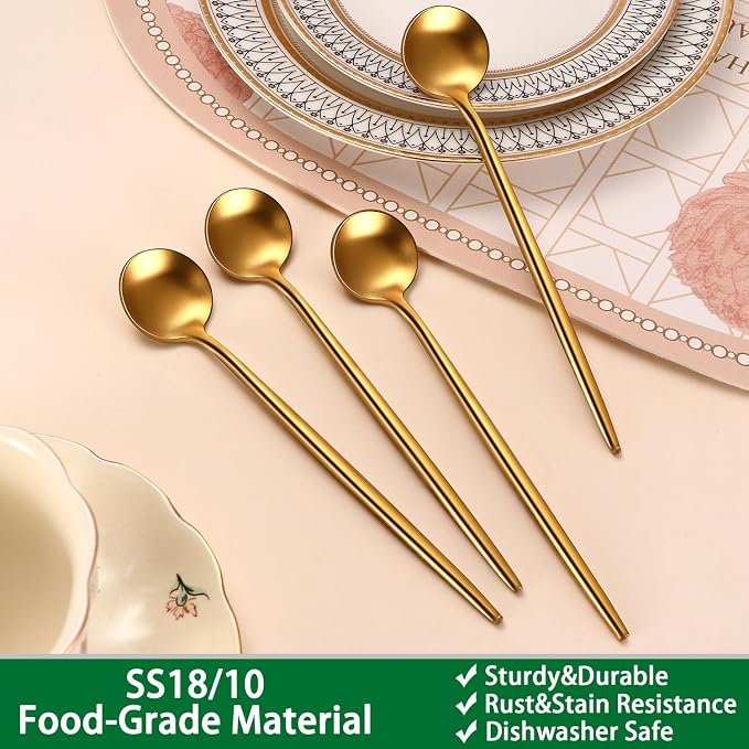 7.95 Inches Matte Gold Stainless Steel Iced Tea Spoons, Long Handle Ice - Image 3