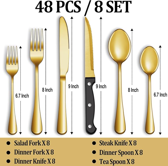 48 Pcs Gold Silverware Set - Image 2