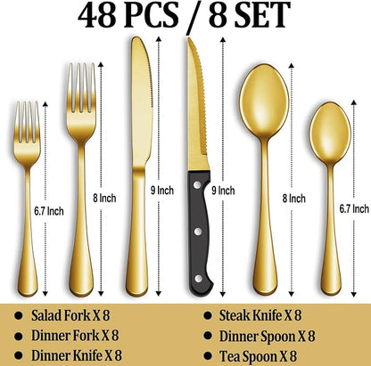 48 Pcs Gold Silverware Set - Image 2