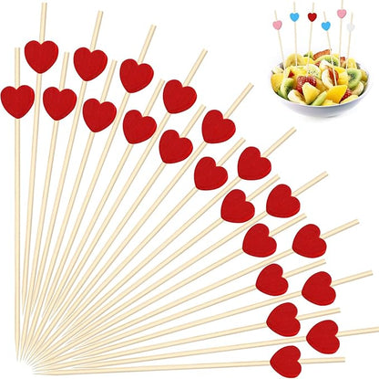 240 PCS Red Love Heart Shaped Cocktail Picks, 4.7Inch Bamboo Fancy Toothpicks for Appetizers, Cocktail Skewers Sticks Selected for Weddings, Valentines Day, Desserts, Charcuterie, Food, Drinks