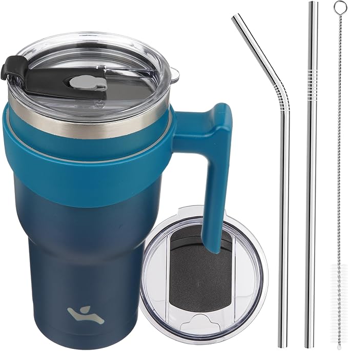 Konokyo 30 oz Tumbler with Handle and Straw, Insulated Travel Mug | Indigo by Konokyo