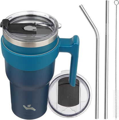 Konokyo 30 oz Tumbler with Handle and Straw, Insulated Travel Mug | Indigo by Konokyo