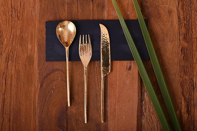 DeKulture Handmade Pure Brass 3 Pieces Cutlery Set Premium Deluxe Tableware - Image 8