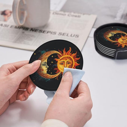 Sun Moon and Stars Leather Coasters Set of 6 - Image 5