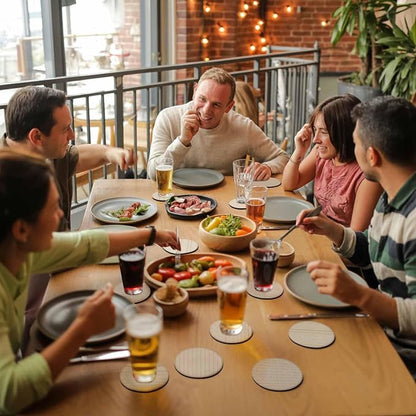 Simple Line Linen Texture Coasters Set of 2, Non-Slip Cup Coaster Mat - Image 8