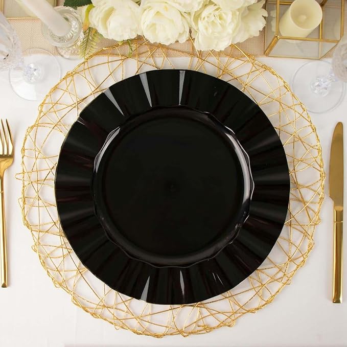 Efavormart 11" Dinner Plates – Set of 10 Plastic Black Round Disposable Plates - Image 6