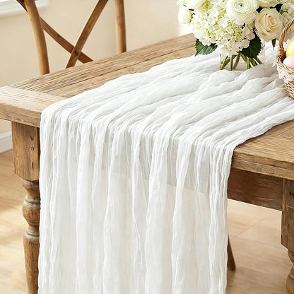 3Pcs Ivory White Table Runner, 10FT Rustic White Table Runner 35*120inch Boho by Miucat