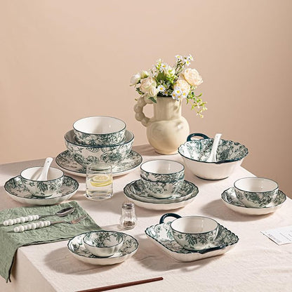 Ceramic Dinnerware Set, Floral Plates and Bowls Sets, Microwave & Dishwasher - Image 6