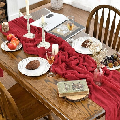 Artoid Mode Boho Red Gauze 6 Pieces Wedding Table Runner, 120 Inch Birthday - Image 7
