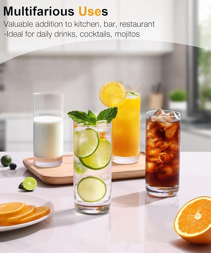 13oz Drinking Glasses Set of 6, Lead-Free Crystal Tall Highball Glassware | - Image 6
