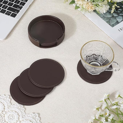 6PCS PU Leather Coasters for Table Protection 4 Inch Round Drink Cup Holders - Image 3