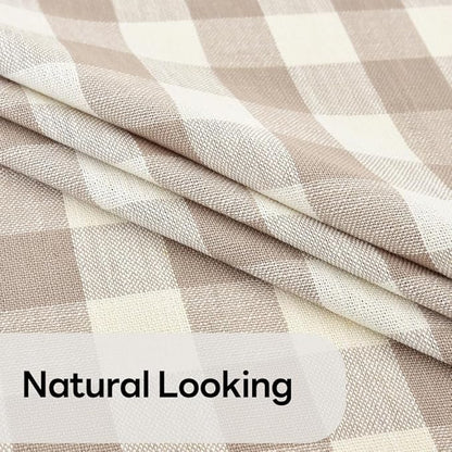 Gingham Round Tablecloth Table Cloth Heavy Duty Cotton Checkered Table Cloth Round Cover for Dining Room (R-Beige, 53 inch Diameter)