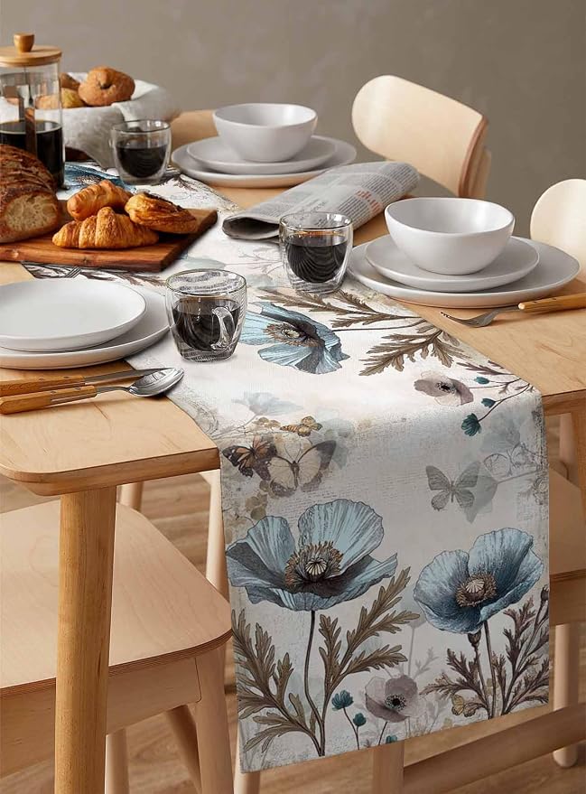 Vintage Tulip Flowers Table Runners 60 Inches Long, Cotton Linen Fabric Table - Image 3