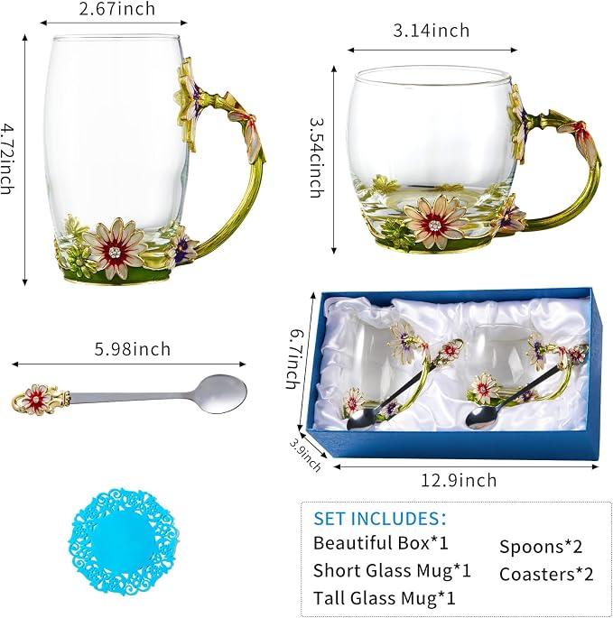 Glass Fancy Tea Cup Set Birthday Christmas Valentine's Day Gift Idea - Image 4