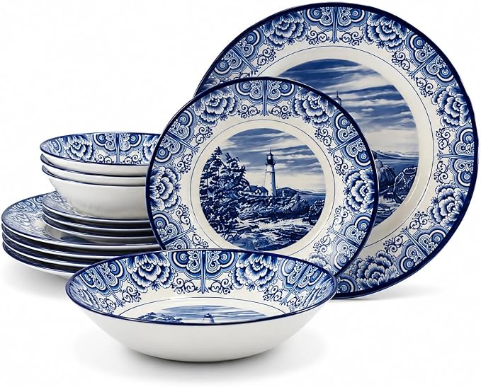 Royal 12-Piece Porcelain Dinnerware Set by TudorEngland