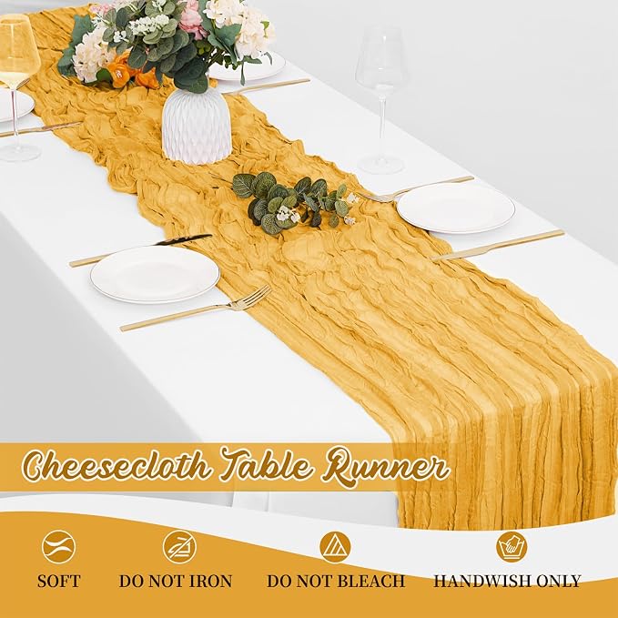 16 Pack Gold Cheesecloth Table Runners 20x120 Inch Gauze Table Runner 10FT - Image 6